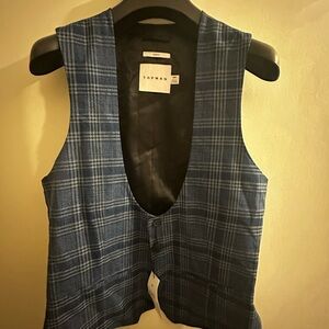 Topman Navy Checkered Men's Vest